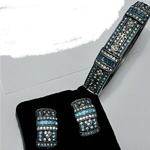 Clear and Blue Earrings & Bracelet Jewelry Set